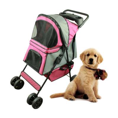 4 Wheeler Elite Jogger Pet Stroller Cat Dog Easy to Walk Folding Travel Carrier Stroller with Cup Holders